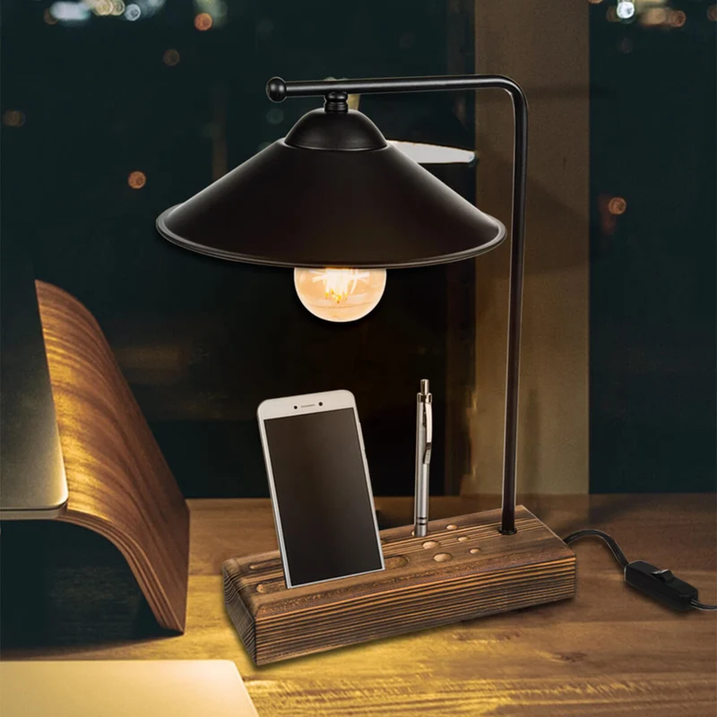 Lámpara de mesa Folkestone E27 Madera maciza Metal Negro / Madera [lux.pro]