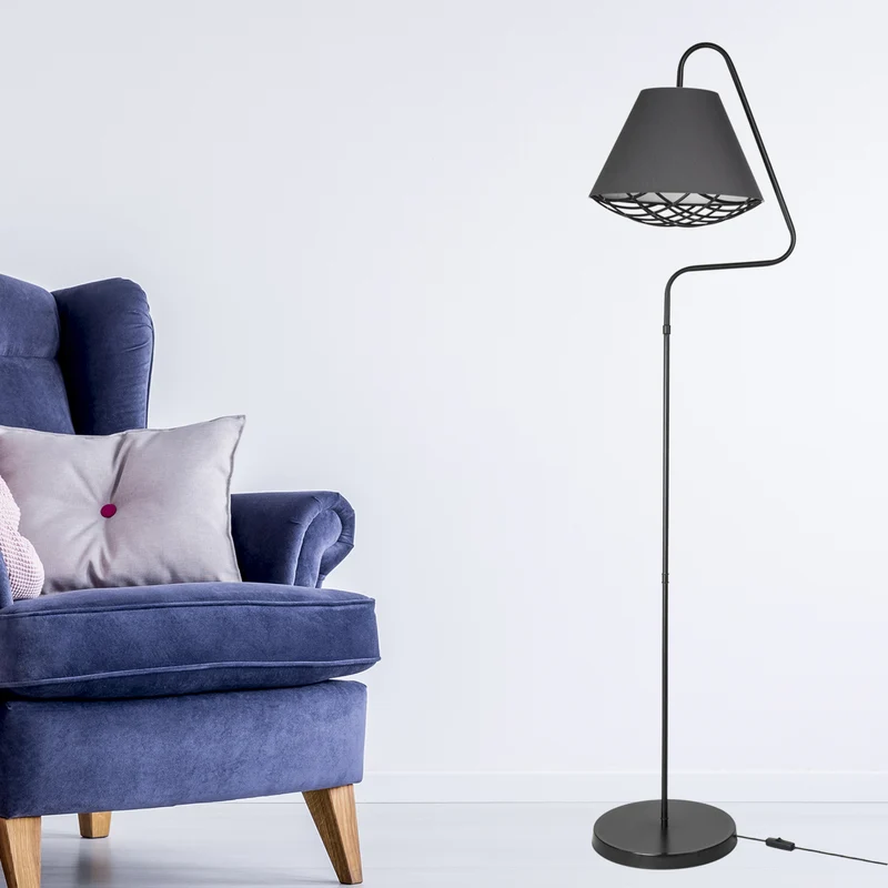 Lámpara de pie Gateshead E27 Metal Textil Negro / Gris [lux.pro]