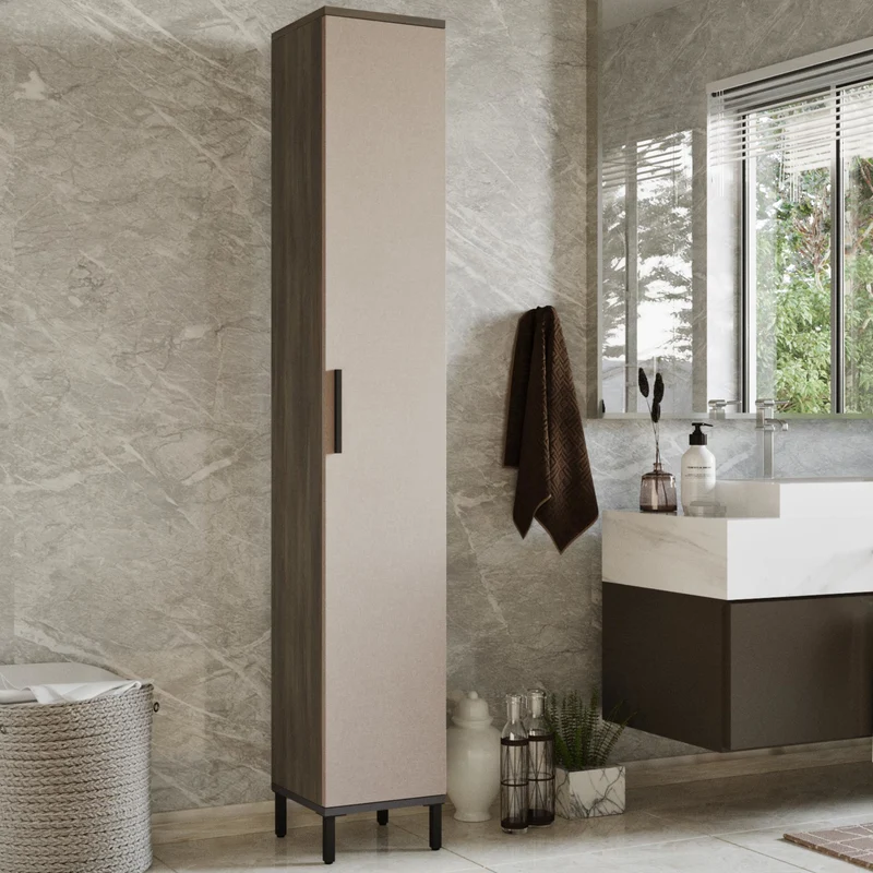 Armario alto Lieto de 6 niveles Metal/Aglomerado 184x30x30 cm Roble gris / Beige [en.casa]