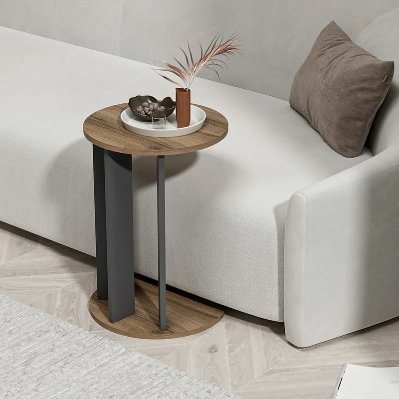 Mesa auxiliar Frederiksberg 64x34 cm aspecto nogal / antracita [en.casa]
