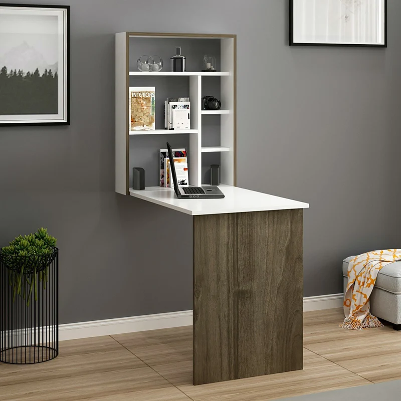 Mesa plegable Greve Blanco / aspecto nogal [en.casa]