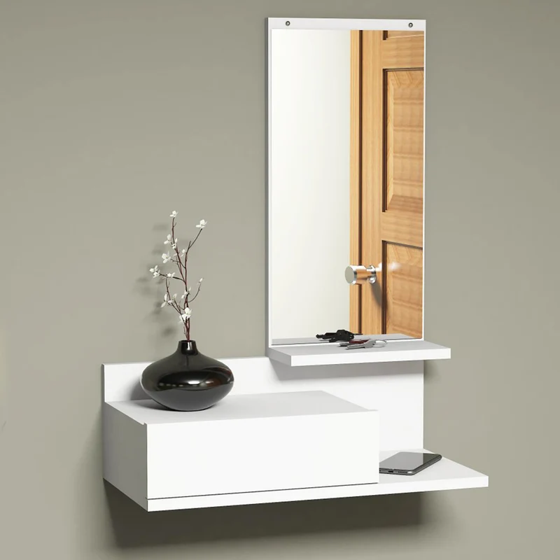 Estante de pared con espejo y cajón Gundsø Blanco [en.casa]