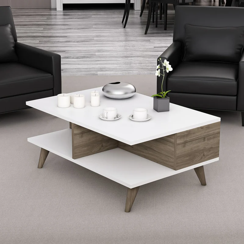 Mesa de centro Grenaa con estante inferior Blanco / aspecto nogal [en.casa]