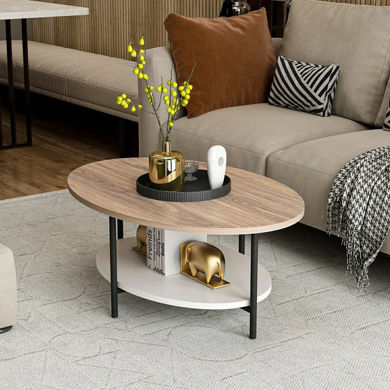 Mesa de centro Fredericia con estante inferior en aspecto roble / blanco [en.casa]