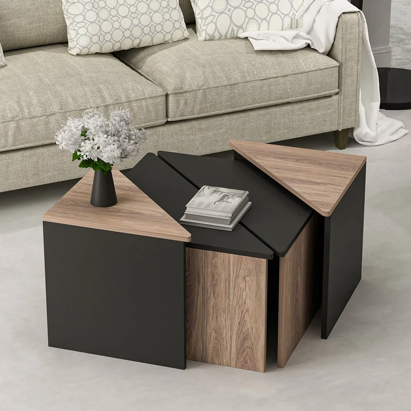 Conjunto de mesa de centro Frederikshavn 4 piezas, aspecto roble / negro [en.casa]