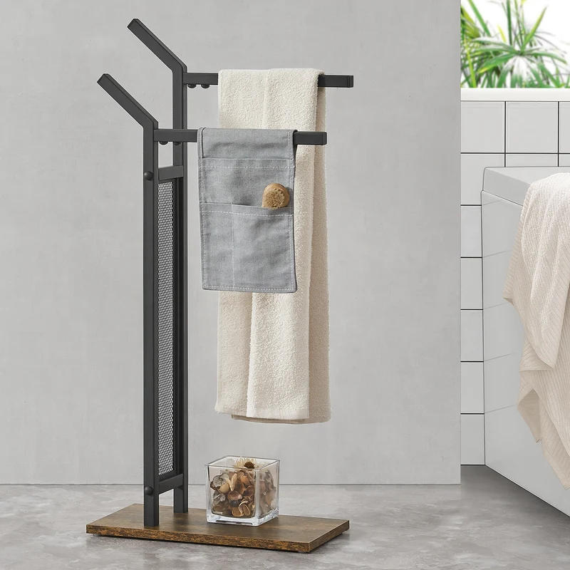 Toallero Telavi Acero 88x40x20cm Negro / Aspecto Madera [en.casa]