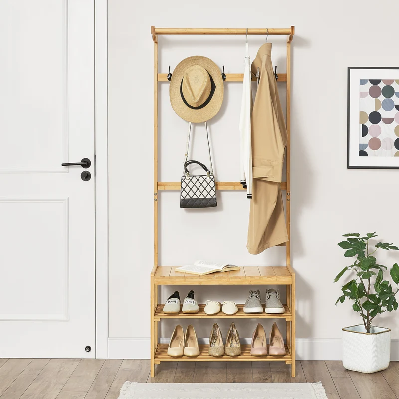 Perchero Tornio 168 x 70 x 35 cm de bambú natural [en.casa]