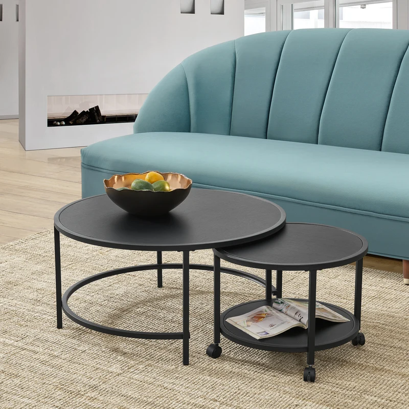 Mesa de centro Værøy en juego de 2 unidades Negro, mate [en.casa]