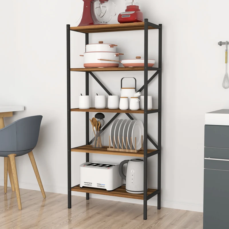 Estantería de cocina Tomelilla 160x66x34 cm nogal/antracita [en.casa]