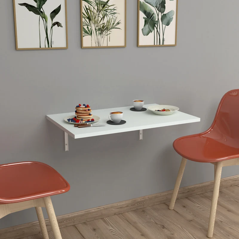 Mesa mural Klepp plegable aglomerado/metal 72 x 45 cm blanco [en.casa]