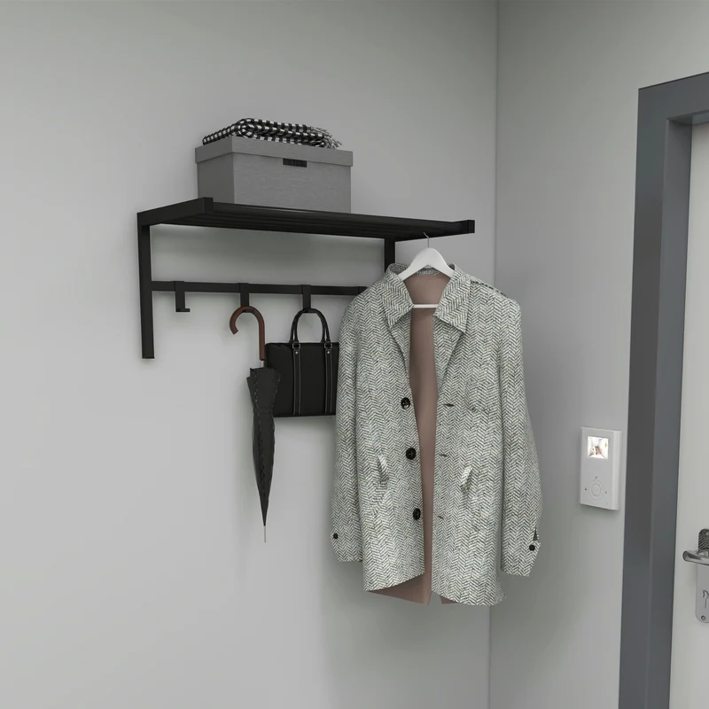 Perchero de pared Tolga con repisa para sombreros Negro [en.casa]