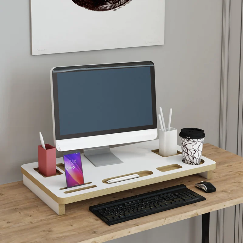 Soporte para monitor Tjele 54 x 30 x 7 cm Blanco [en.casa]