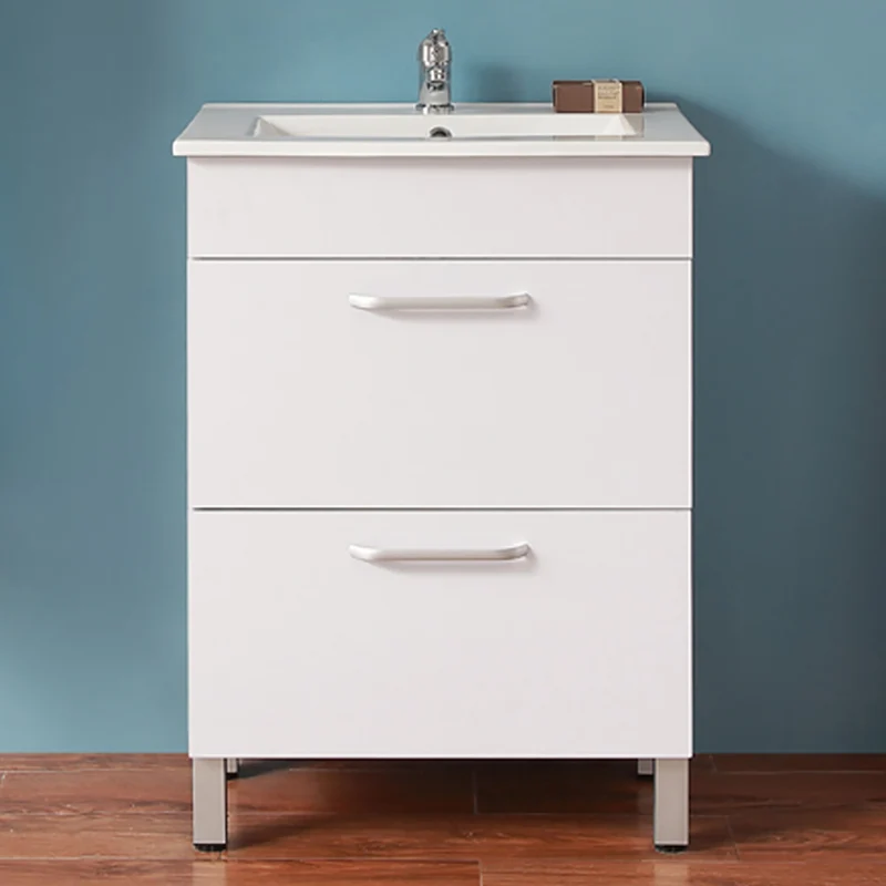 Armario de baño de Pie con Dos Cajones580x380x824mm, Mueble de baño con Lavabo de Porcelana610x395x18mm, Color blanco