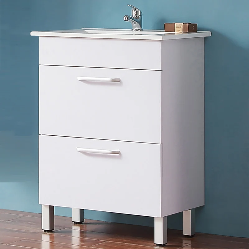 Armario de baño de Pie con Dos Cajones580x380x824mm, Mueble de baño con Lavabo de Porcelana610x395x18mm, Color blanco