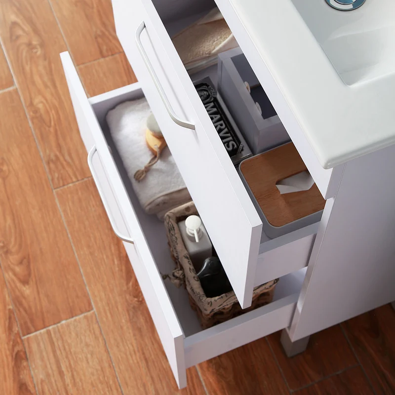Armario de baño de Pie con Dos Cajones580x380x824mm, Mueble de baño con Lavabo de Porcelana610x395x18mm, Color blanco
