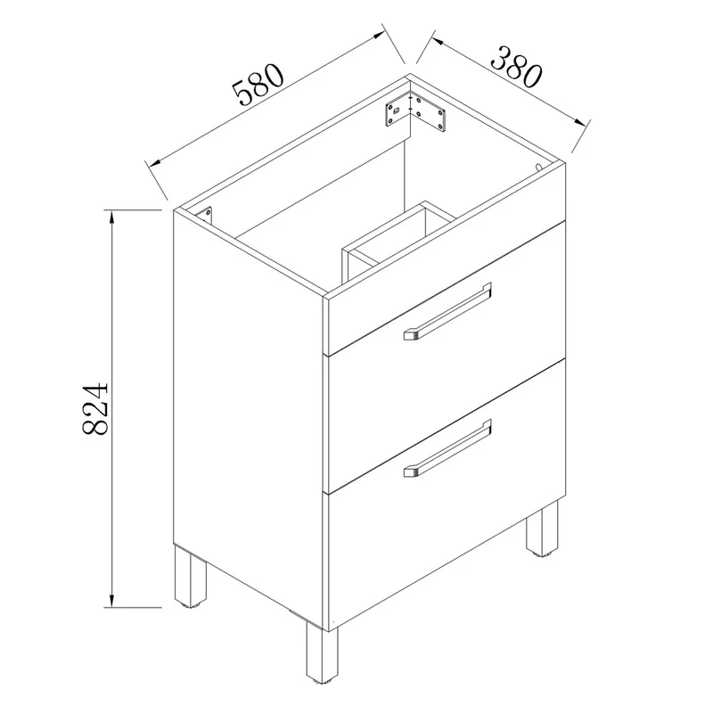 Armario de baño de Pie con Dos Cajones580x380x824mm, Mueble de baño con Lavabo de Porcelana610x395x18mm, Color blanco