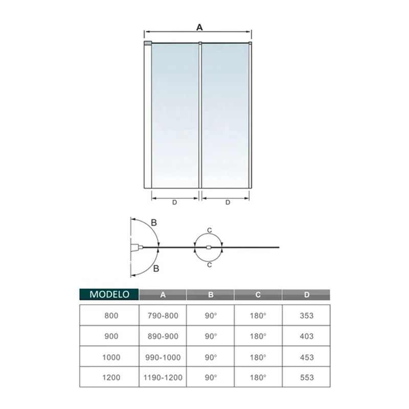 AICA Mampara de Ba?era 2 Hojas Plegables Vidrio Templado 4mm Perfil Negro Mate Tama?o:(890-900)x1400mm