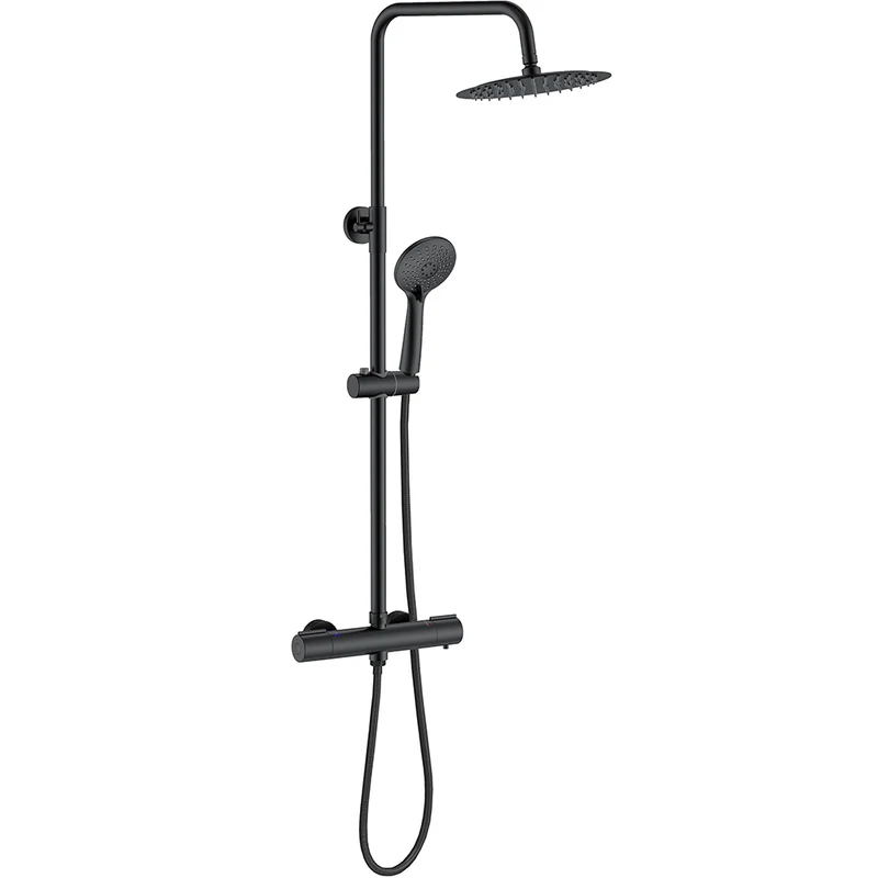 con Alcachofa Redonda Grande 10 pulgadas y Radiador de Mano de 3 tipos de Chorro Negro Mate para Baño Columna de Ducha Termostática Aica Sanitarios