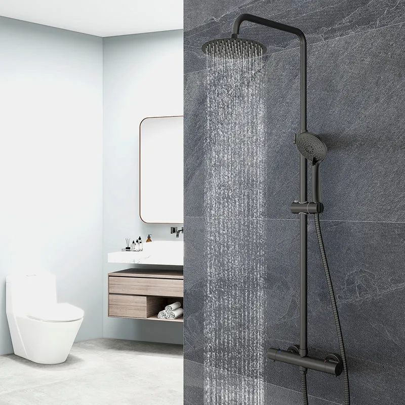 con Alcachofa Redonda Grande 10 pulgadas y Radiador de Mano de 3 tipos de Chorro Negro Mate para Baño Columna de Ducha Termostática Aica Sanitarios