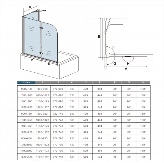 Mamparas Bañera Cristal 6mm Plegable con Panel Fijo Easyclean