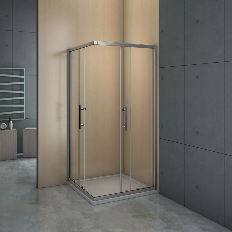 Mampara de ducha angular - 2 Fijas + 2 Correderas, Puertas Correderas
