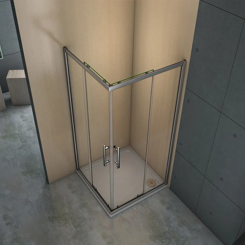 Mampara de ducha angular - 2 Fijas + 2 Correderas, Puertas Correderas