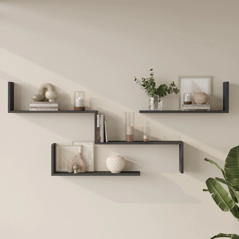 Conjunto de estanterías de pared 3 piezas Vepinshul [en.casa]