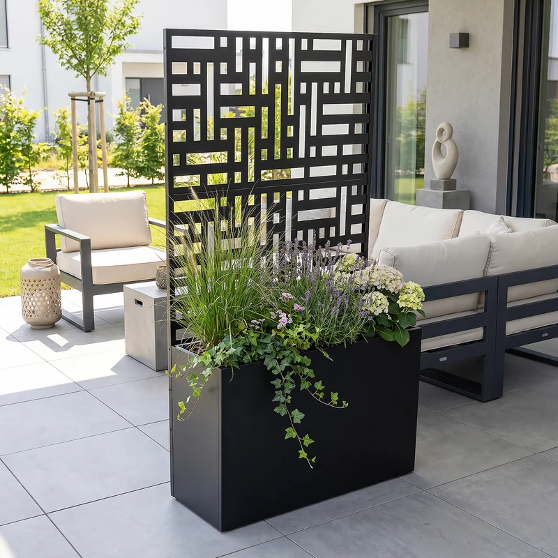 Tabique Bernalda con jardinera acero [casa.pro]