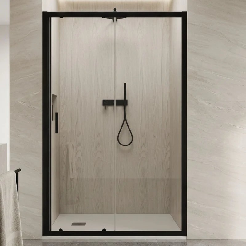 Mampara Essential Frontal+puerta corredera Negra