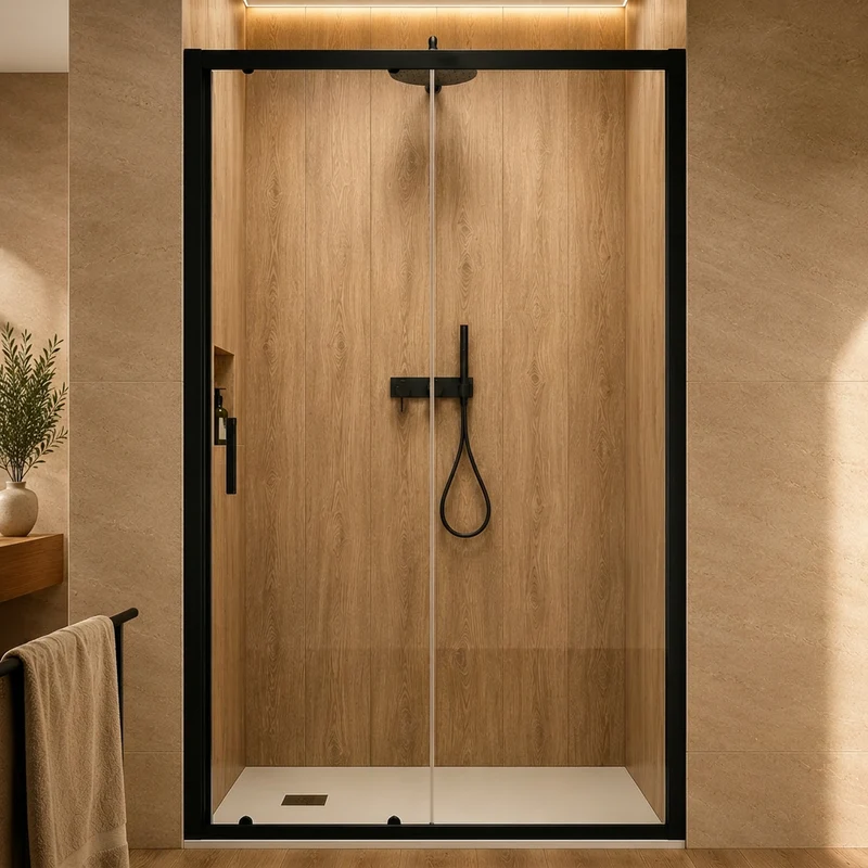 Mampara Essential Frontal+puerta corredera Negra
