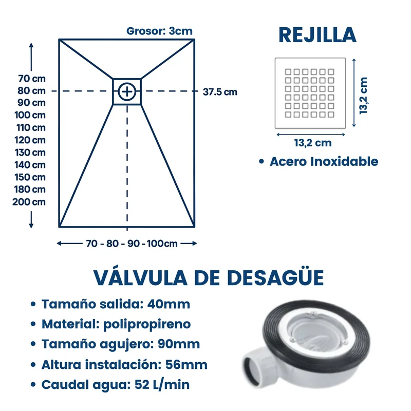 Plato de ducha Hexacore - Resina y Fibra de Vidrio