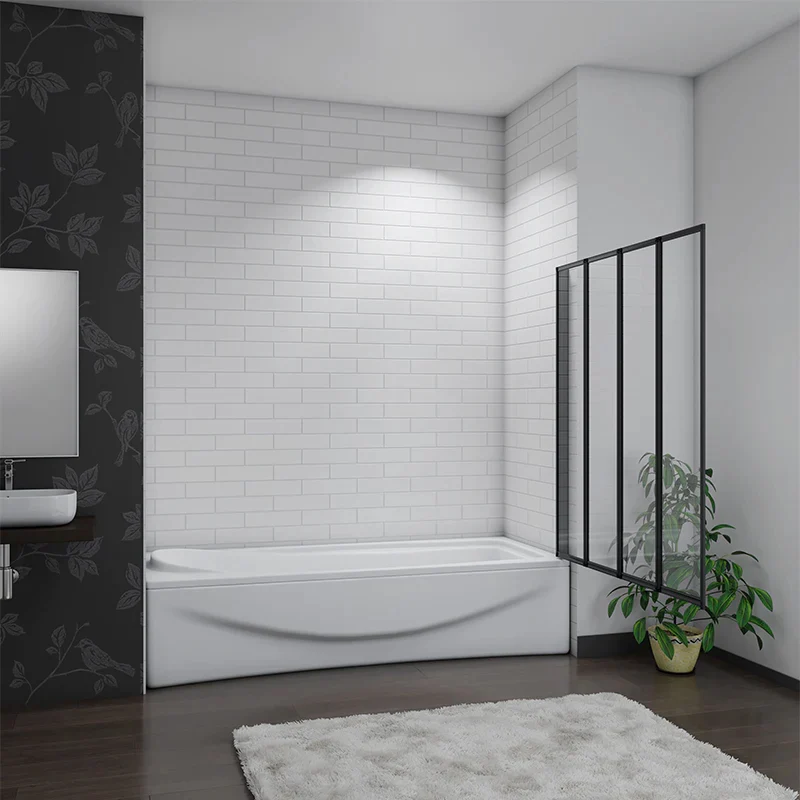 Mampara de Bañera 4 Hojas Plegables Vidrio Templado 4mm Perfil Negro Mate
