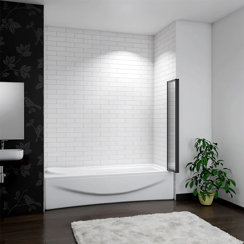Mampara de Bañera 4 Hojas Plegables Vidrio Templado 4mm Perfil Negro Mate