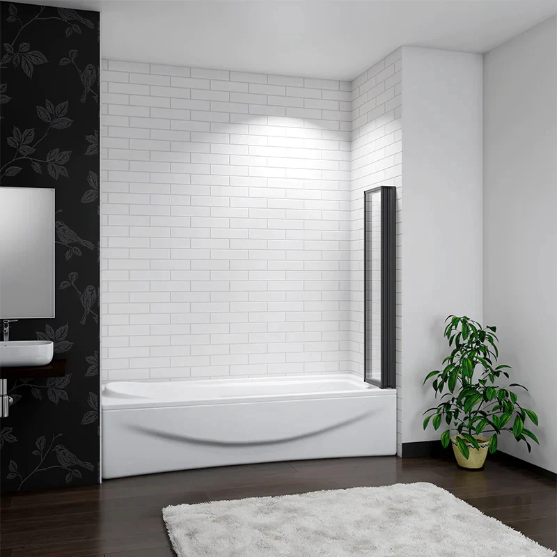 Mampara de Bañera 4 Hojas Plegables Vidrio Templado 4mm Perfil Negro Mate