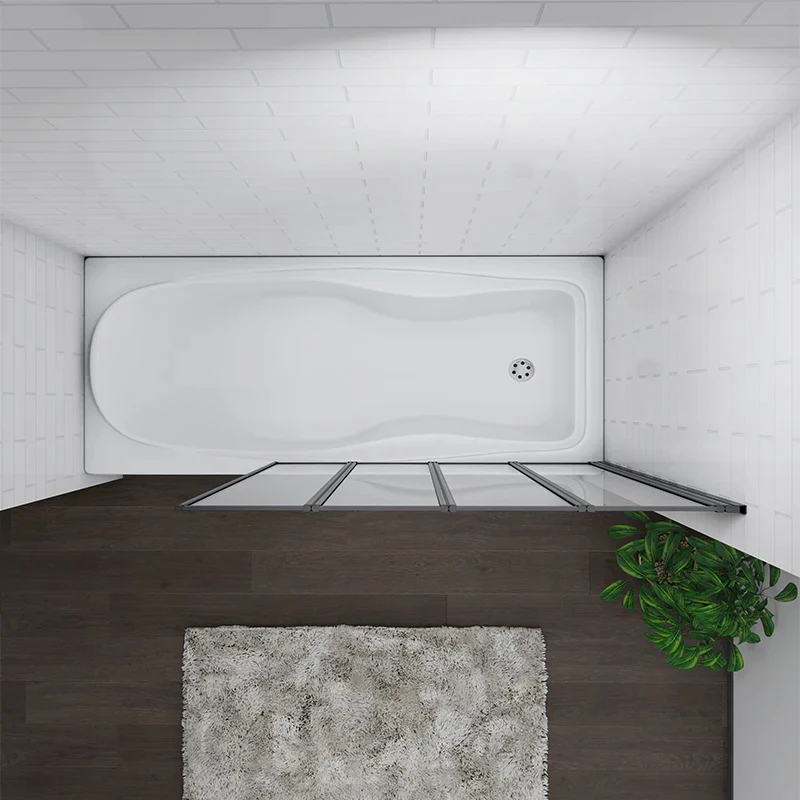 Mampara de Bañera 4 Hojas Plegables Vidrio Templado 4mm Perfil Negro Mate