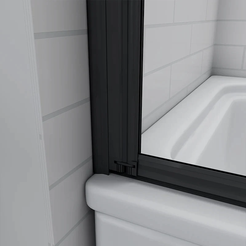 Mampara de Bañera 4 Hojas Plegables Vidrio Templado 4mm Perfil Negro Mate