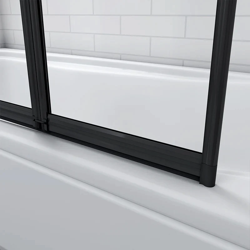Mampara de Bañera 4 Hojas Plegables Vidrio Templado 4mm Perfil Negro Mate