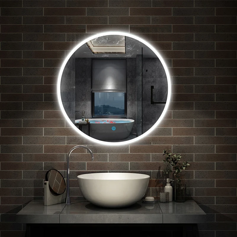 baño redondo led iluminado(Brillo LED Envolvente) espejo de pared interruptor de sensor táctil antiniebla