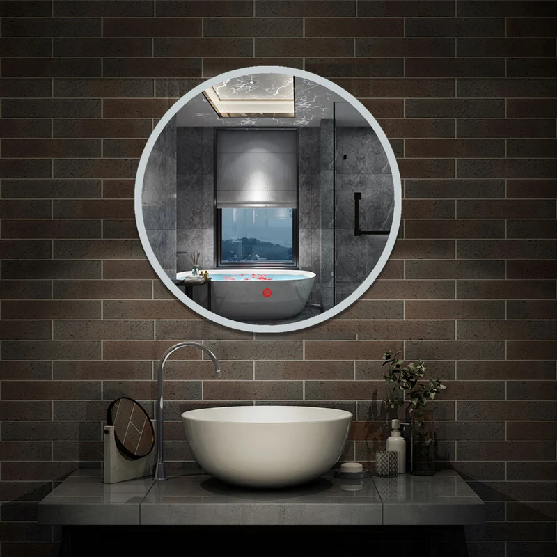 baño redondo led iluminado(Brillo LED Envolvente) espejo de pared interruptor de sensor táctil antiniebla