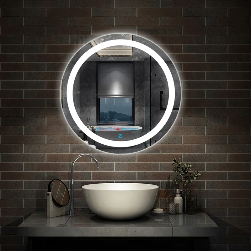 baño redondo led iluminado(Brillo LED Envolvente) espejo de pared interruptor de sensor táctil antiniebla