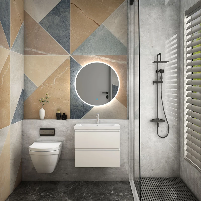 baño redondo led iluminado(Brillo LED Envolvente) espejo de pared interruptor de sensor táctil antiniebla