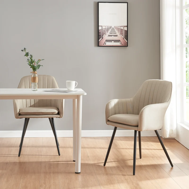 Silla de comedor Kannonkoski en juego de 2 beige [en.casa]