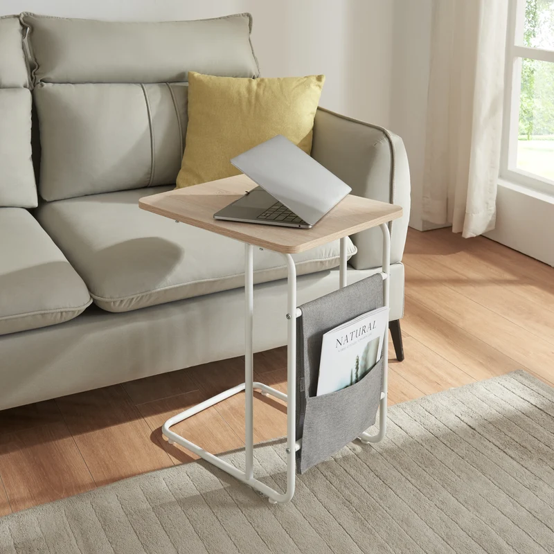 Mesa para portátil Dyrøy 56x48x37cm Blanco/Roble [en.casa]