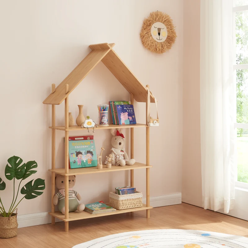 Estantería infantil Hamarøy de bambú con aspecto de casa 137x90x30cm [en.casa]