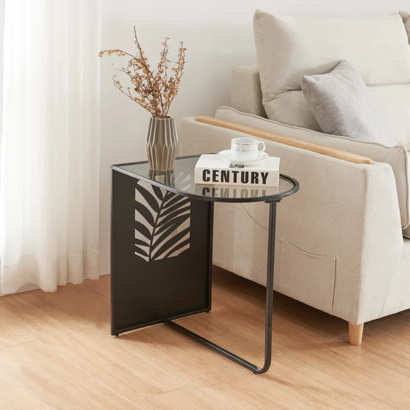 Mesa auxiliar Ulvik 50x50x35cm de metal y vidrio negro [en.casa]