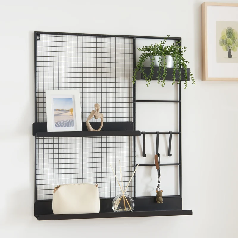 Rejilla de pared Westre 70x60x11cm Metal Negro [en.casa]