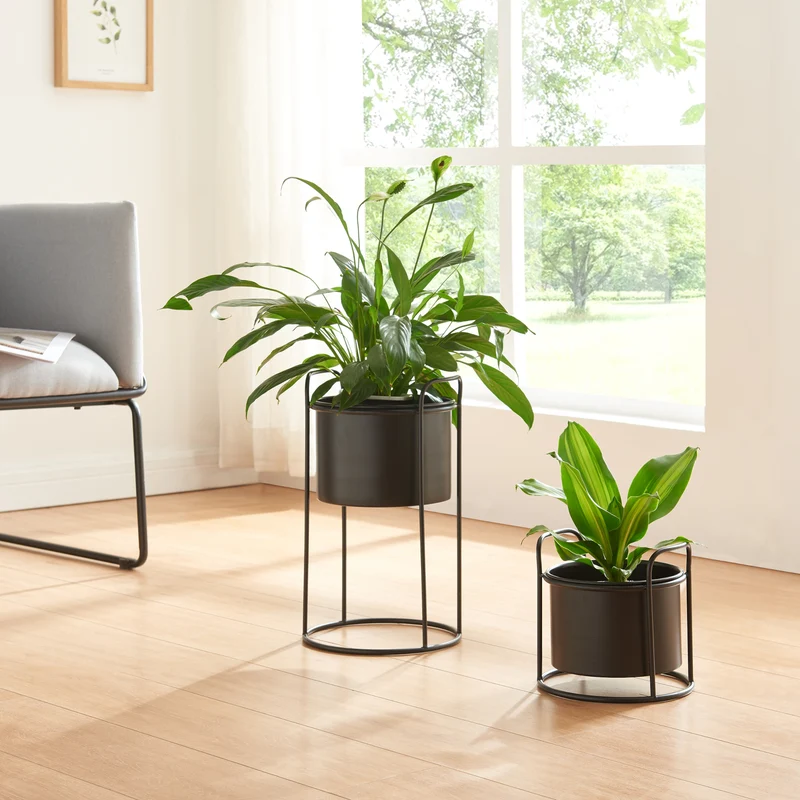 Soporte para plantas Osen juego de 2 piezas metal negro [en.casa]