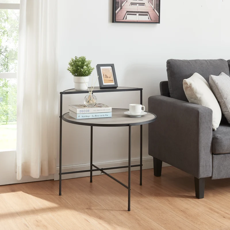 Mesa auxiliar Fyresdal Negro/Aspecto roble [en.casa]