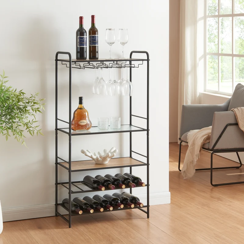 Estante para vino Hustadvika 120x61x33cm Negro/Roble [en.casa]