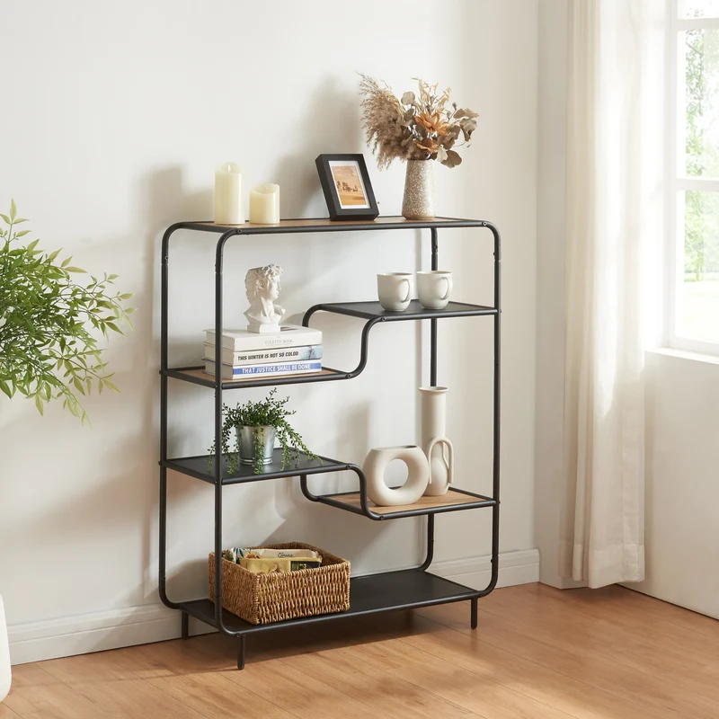 Estantería de pie Kristiansand 101x80x30 cm Negro/Aspecto roble [en.casa]